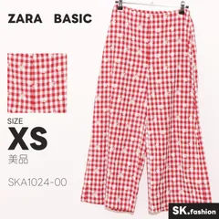 美品 ZARA　BASIC パンツ ワイドパンツ　花柄　ギンガムチェック柄　刺繍　サイドファスナー