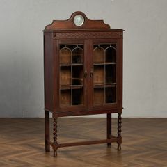 英国アンティーク木製ディスプレイキャビネット/本棚ガラス/飾り棚(94