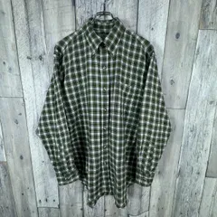 OLD L.L.BEAN 80s エルエルビーン 米国製 グリーン 長袖 BD ボタンダウン コットン オンブレ チェック フランネル シャツ メンズ M サイズ
