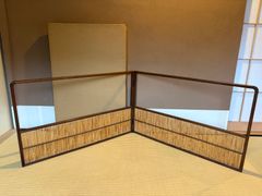 専用！和家具 高級和風伝統ヨシ入り衝立 1枚立てパーテーション 茶道具　間仕切り アンティーク☆和家具 葦簀の衝立 茶道具 よしずのついたて