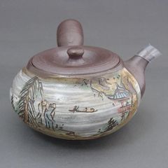 極美品】常滑焼 緑泥 浮彫松図 急須「千年翠」細密彫刻 セラメッシュ
