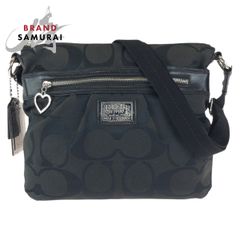COACH コーチ ポピー シグネチャー ブラック 黒 シルバー金具 キャンバス /パテントレザー F22945 ショルダーバッグ メッセンジャーバッグ レディース 601988 【中古】 COACH - COACH コーチ ポピー シグネチャー ブラック 黒 シルバー金具