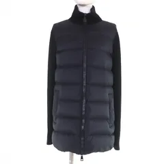 美品☆MONCLER モンクレール 2021年製 CARDIGAN ロゴワッペン付 ウールニット切替 ダウンジャケット ブラック M 正規品 レディース