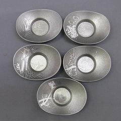 名入り茶托5客セット 草花文 茶道具 金属製 古道具 ヴィンテージ 名入り茶托5客セット 草花文 茶道具 金属製 古道具 ヴィンテージ