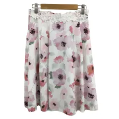 プロポーション ボディドレッシング PROPORTION BODY DRESSING スカート フレア ひざ丈 タック レース 刺繍 花柄 2S ピンク 白 ホワイト