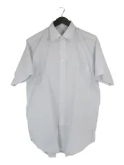 ノーブランド ワイシャツ 半袖 レギュラーカラー 形態安定 ストライプ柄 ブルー LLサイズ えり周り43cm