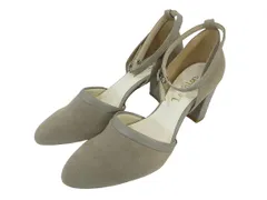 ルタロン Le Talon パンプス ポインテッドトゥ チャンキー ヒール アンクルストラップ スウェード地 ベージュ サイズ36 QQQ