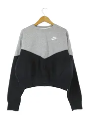 ナイキ NIKE プルオーバー トレーナー スウェット ショート丈 長袖 ワンポイント ロゴ 刺繍 バイカラー グレー ブラック サイズXL 国内正規 QQQ