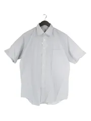 ノーブランド ワイシャツ 半袖 レギュラーカラー 形態安定 ストライプ柄 グレー LLサイズ えり周り43cm