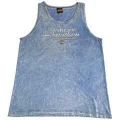 00年代 USA製 HARLEY DAVIDSON ハーレーダビッドソン ケミカルウォッシュ タンクトップ モーターサイクル ブルー(メンズ L)中古 古着 X9889のサムネイル