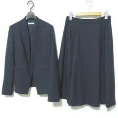 美品 theory luxe セオリーリュクス サキソニーソフト ノーカラージャケット スカート セットアップ スーツ 38 ネイビー レディース 古着 中古 USED