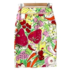 美品 Moschino Jeans モスキーノジーンズ フルーツ柄 ストレッチ ひざ丈 タイトスカート サイズ38 マルチカラー レディース 古着 中古 USEDのサムネイル