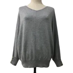 グローブ grove セーター ニット プルオーバー Vネック 無地 長袖 M グレー