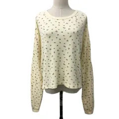 ヘザー Heather カットソー ニット プルオーバー ラウンドネック 花柄 長袖 F ベージュ ピンク