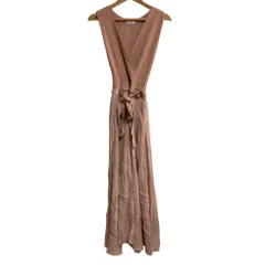 美品 24SS FRAY I.D フレイアイディー カシュクールニットコンビワンピース サイズF コーラルピンク レディース 古着 中古 USED