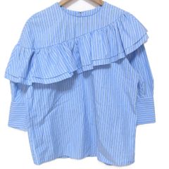 極美品 アルアバイル とろみ キーネック ブラウス ネイビー 長袖 プル