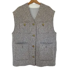 美品 ROPE ロペ カラーミックスニットツイードジレ ベスト ジャケット 38 ブラウン ホワイト レディース 古着 中古 USED