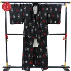 【中古】 着物セット アンサンブル ウール ブラック マルチカラー 和装 呉服 和服 きもの レディース 女性