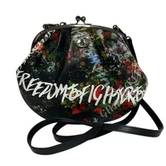 新品同様 Vivienne Westwood ヴィヴィアンウエストウッド フリーダムファイター フラワー がま口 ショルダーバッグ ブラック マルチカラー レディース 古着 中古 USED