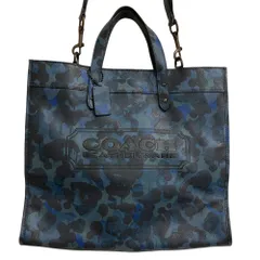 美品 COACH コーチ フィールド トート 40 ウィズ カモ プリント バッグ C5308 ブルー×ブラック メンズ レディース 古着 中古 USED