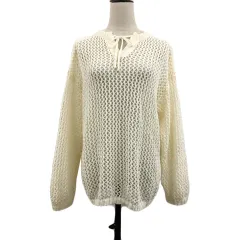 ラジエム La-gemme セーター ニット プルオーバー スリットネック メッシュ 透け感 長袖 FREE 白 ベージュ ホワイト