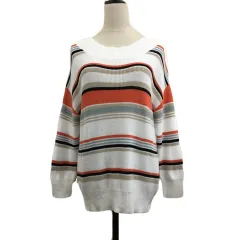 グローバルワーク GLOBAL WORK セーター ニット ラウンドネック プルオーバー ボーダー 長袖 M 白 オレンジ ホワイト