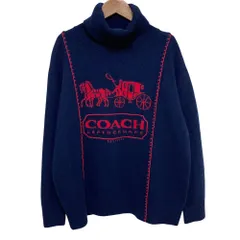 COACH コーチ カシミヤ混 ロゴジャガード セーター C5508 サイズXS ネイビー  レディース 古着 中古 USEDのサムネイル