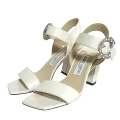 良品 JIMMY CHOO ジミーチュウ Cheri City 85mm ビジューバックル アンクルストラップ サンダル サイズ36.5 23.5cm オフホワイト レディース 古着 中古 USED