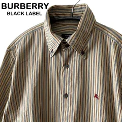 【BURBERRY BLACK LABEL/バーバリーブラックレーベル】ストライプシャツ カジュアルシャツ 総柄 ボタンダウン ベージュ系 長袖 日本製（中古）