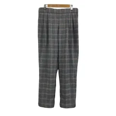 ビス ViS パンツ テーパード ロング チェック ウエストゴム タック L グレー オレンジ