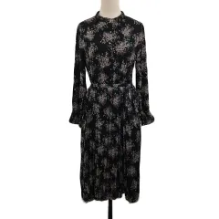 ナチュラルクチュール natural couture ワンピース プリーツ ロング 花柄 長袖 F 黒 ピンク ブラック