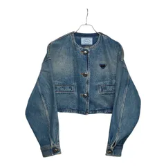 プラダ 三角ロゴプレート ノーカラー デニムジャケット サイズ42 GFB297 ブルー インディゴ コットン レディース PRADA【1-0264502】