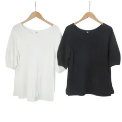 ユニクロ UNIQLO 22SS 3Dコットンクルーネックセーター 5分袖 251-445195 2点セット おまとめ 色違い M 白 黒 X