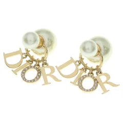 Christian Dior (クリスチャンディオール) トライバル ピアス ラインストーン ホワイト×ゴールド メタル