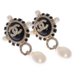 CHANEL (シャネル) ココマーク ラインストーン ピアス ブラック×ゴールド