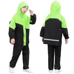 【新品】 [Joyasslly] レインコート キッズ 上下セット レインポンチョ レインスーツ 子供 雨具 女の子 男の子 携帯ポーチ付き ゴム付きの袖 ランドセル対応 透明窓付き 防風 防水 通学 遠足 梅雨対策 (グリーン, 4XL) 0