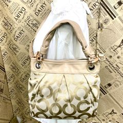 COACH コーチ シグネチャー トートバッグ がま口 ベージュ キャンバス