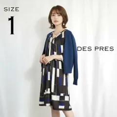 DES PRES デプレ 日本製 高級シルク100% 幾何学柄 ジオメトリック総柄 Vネック ワンピース 1(M) ブラウン茶色 【古着】【中古】【送料無料】のサムネイル