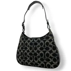 美品 COACH コーチ ショルダーバッグ ハンドバッグ ワンショルダー 肩掛け ウール レザー 本革 ブラック 黒 グレー 灰色 ツイード コンパクト ロゴチャーム ファスナー開閉 エレガント お出かけ サブバッグ カバン 鞄 上品 レディース S65