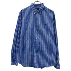 90s Ralph Lauren 長袖 ストライプシャツ XL ブルー ラルフローレン ボタンダウン ボタン 90年代 ポニー刺繍 シンプル 春秋物 a804-6223