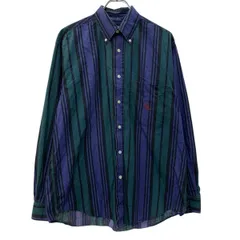 90s nautica 長袖 ストライプシャツ M ブルー グリーン ノーティカ ボタンダウン 90年代 胸ポケット ストライプ柄 春秋物 a804-6234のサムネイル