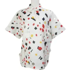 サルヴァトーレフェラガモ Salvatore Ferragamo リネンシャツ 半袖 プルオーバー 総柄 ラウンドカット 38 日本サイズS相当 白 ホワイト /X