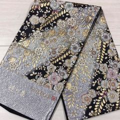 りょう様専用ページ西陣織九寸帯未仕立品 弥栄織物墨黒地縦花蔓文 芯入