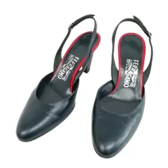 サルヴァトーレフェラガモ Salvatore Ferragamo バックストラップ パンプス プレーン ラウンドトゥ 7 D ネイビー