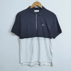 LACOSTE ラコステ スリムフィット カラーブロック ポロシャツ 半袖 切替 ハーフジップ バイカラー ネイビー ホワイト 36 D712