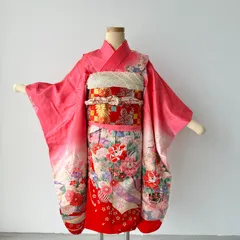七五三　7歳女の子　着物　四つ身　ピンク色　キュート　大人気　長襦袢　作り帯セット　帯揚げ帯締め付き　ビンテージ　#きもの猫田　T492