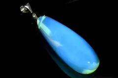 【１点物】シルバー925◇希少メキシコ産AAAA ブルーアンバー　34x13mm　ドロップ ペンダントトップ パワーストーン 天然石 _PD1602