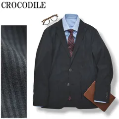 【美品】 【夏用】 クロコダイル CROCODILE ストライプ柄 シングル 2B アンコンジャケット テーラードジャケット ビジネス カジュアル クールビズ M ダークグレー メンズ