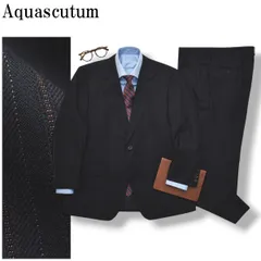 アクアスキュータム Aquascutum ストライプ柄 シングル 2B スーツ セットアップ 上下 テーラードジャケット スラックスパンツ 通年 98BB4 ダークネイビー メンズ