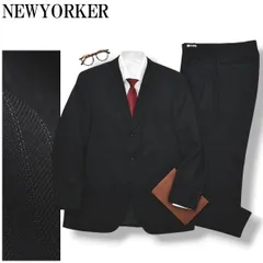 ニューヨーカー NEWYORKER シャドーストライプ柄 シングル 3B スーツ セットアップ 上下 テーラードジャケット スラックスパンツ 通年 ビジネス AB6 ブラック メンズ